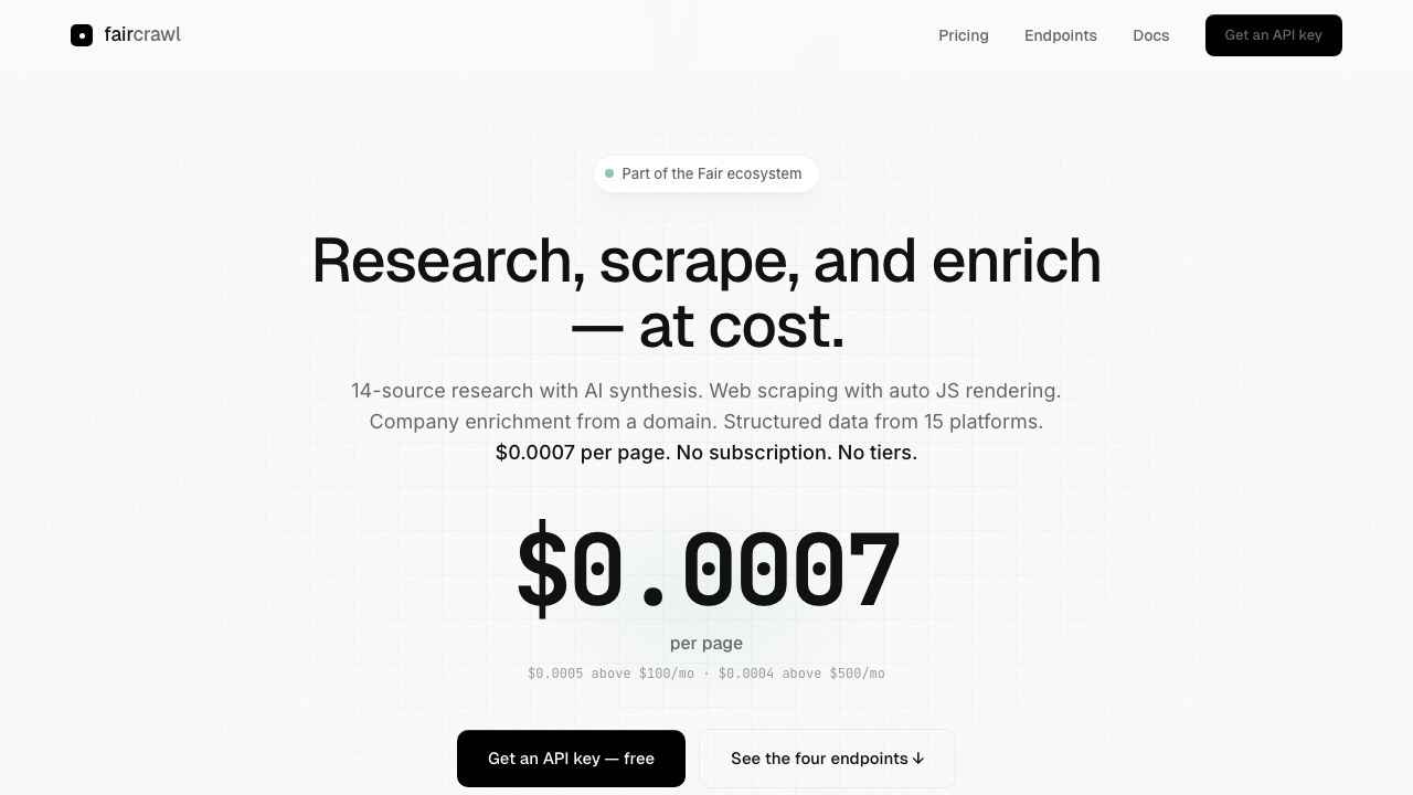FairCrawl landing on faircrawl.ai