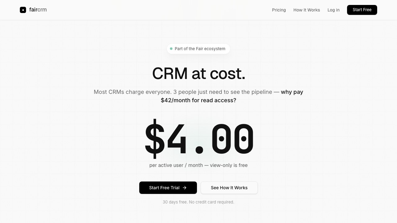 FairCRM landing on faircrm.ai