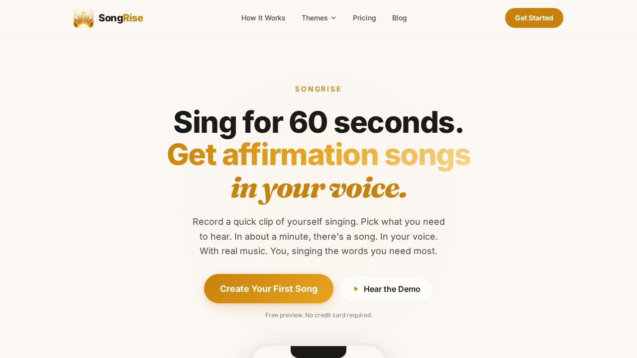 SongRise.app hero: Your voice. Your anthem.