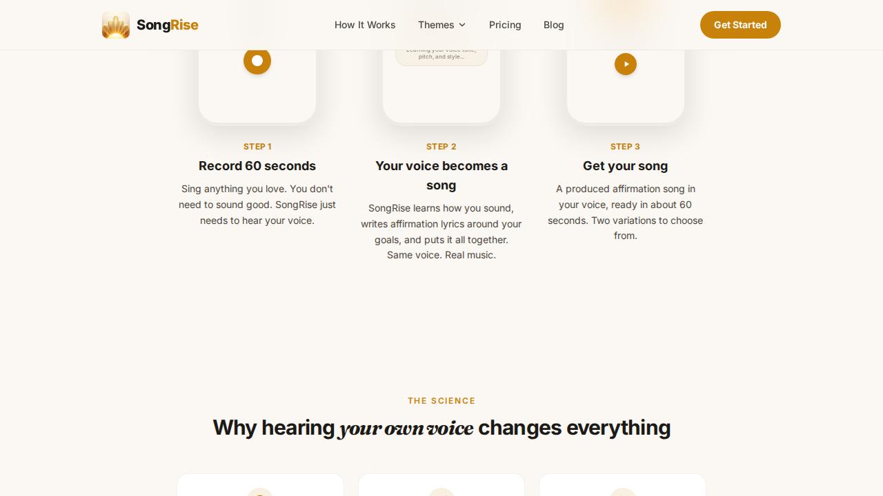 SongRise pricing showing $2.99 single song, $7.99 monthly, $49.99 annual.